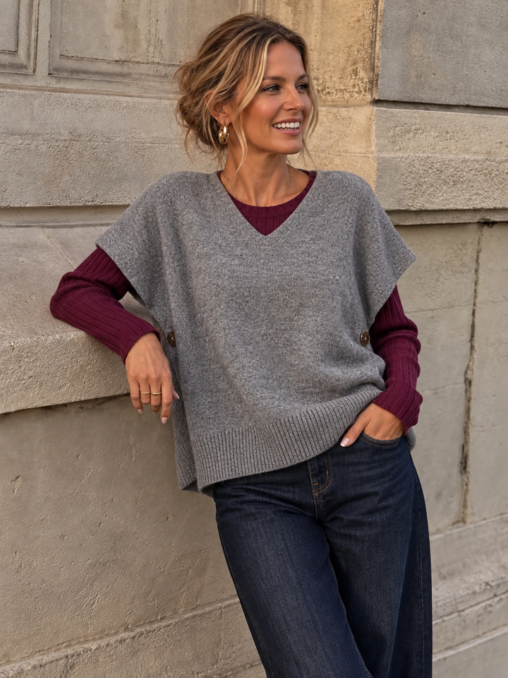 Ember Gold Button Tank Top Grey