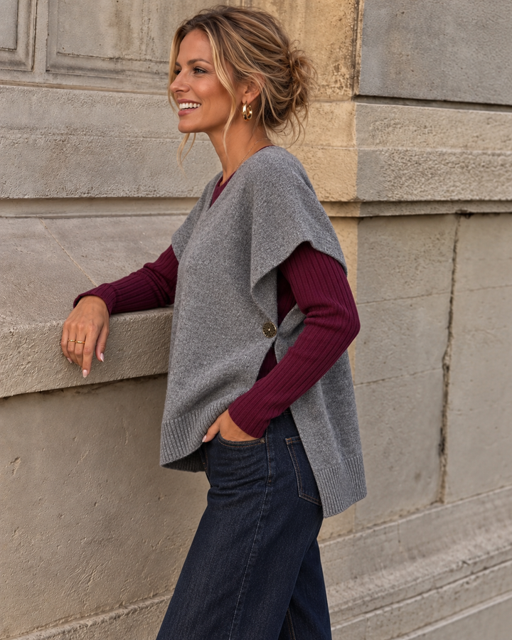 Ember Gold Button Tank Top Grey
