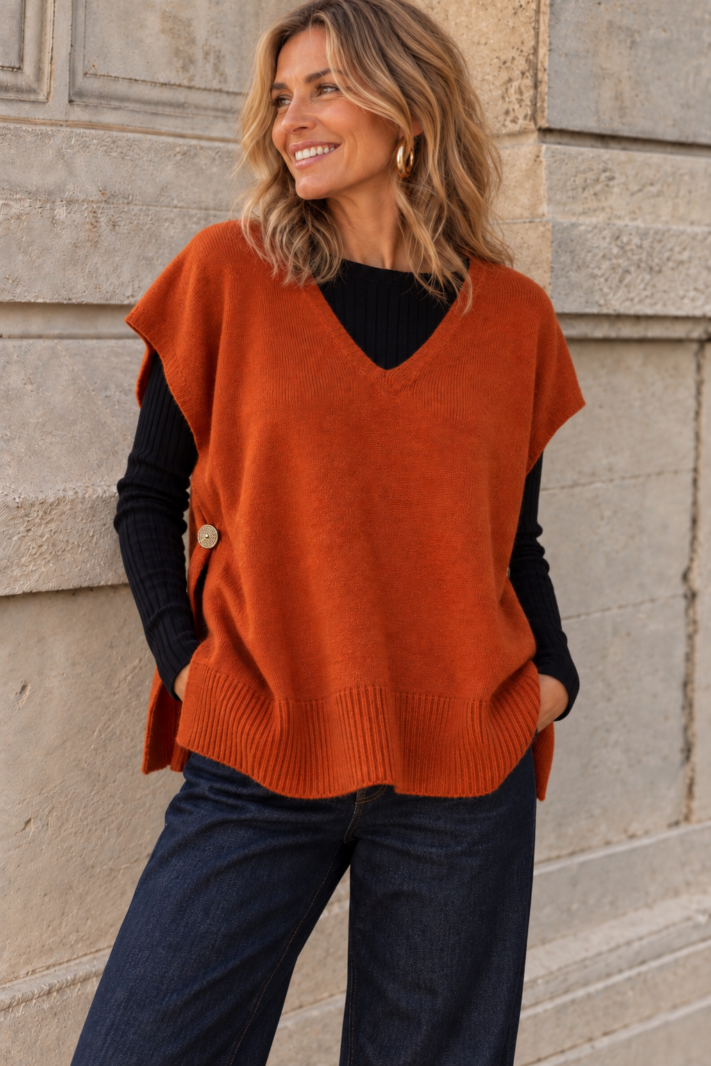 Ember Gold Button Tank Top Pumpkin