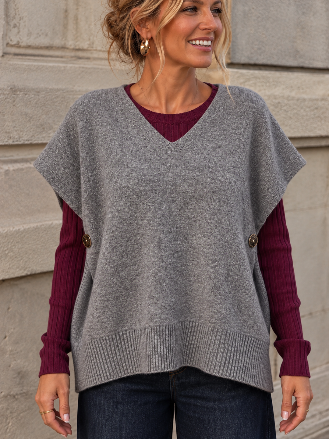 Ember Gold Button Tank Top Grey