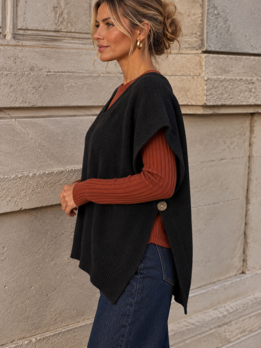 Ember Gold Button Tank Top Black