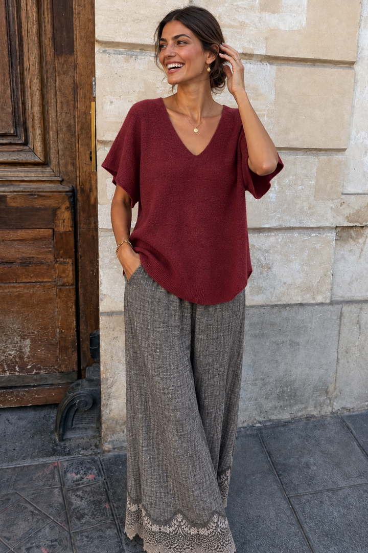 Anabelle Short Sleeved Jumper Wine