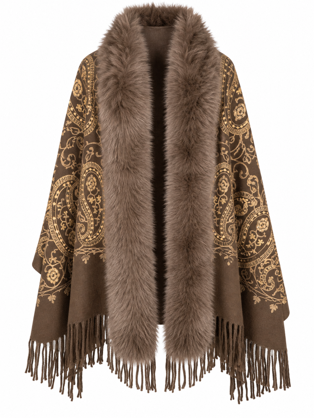 Aziza Paisley Faux Fur Wrap Chocolate