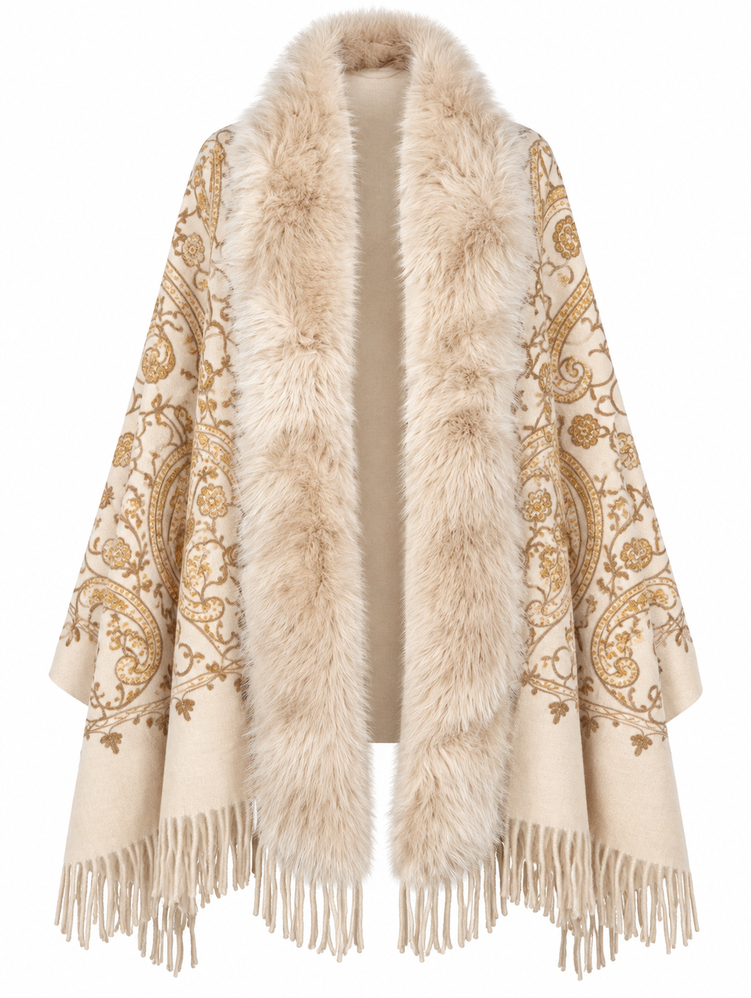 Aziza Paisley Faux Fur Wrap Cream