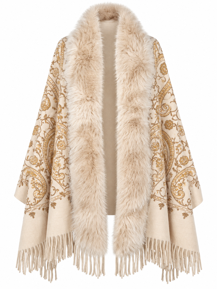 Aziza Paisley Faux Fur Wrap Cream