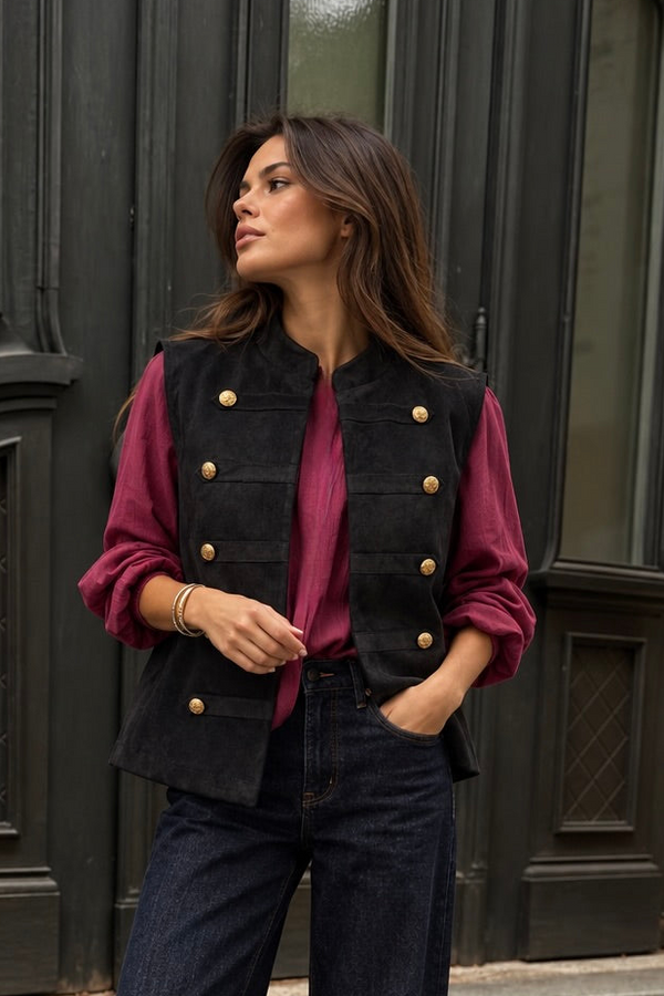 Harlow Military Waistcoat Black
