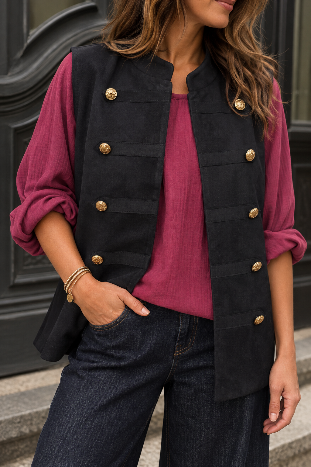 Harlow Military Waistcoat Black