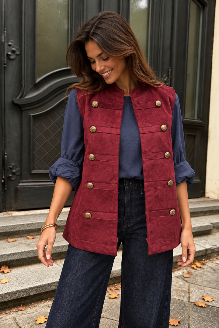 Harlow Military Waistcoat Burgundy