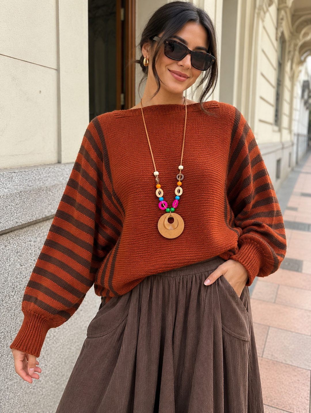 Autumn Stripe Necklace Jumper Pumpkin