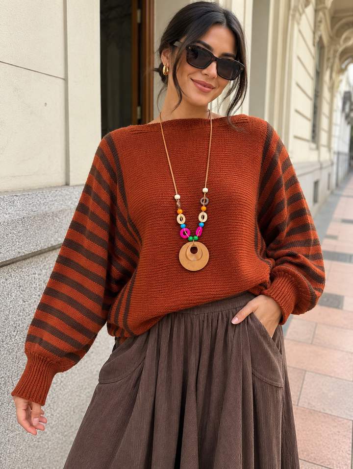 Autumn Stripe Necklace Jumper Pumpkin