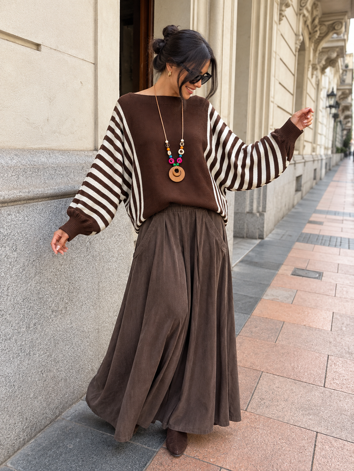 Autumn Stripe Necklace Jumper Chocolate