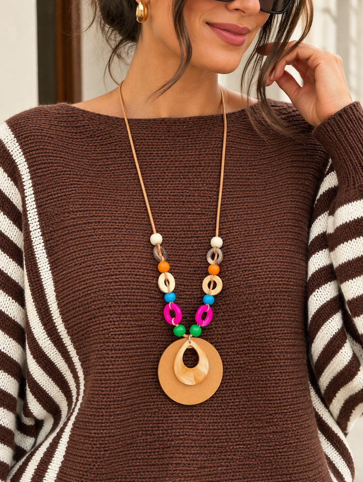 Autumn Stripe Necklace Jumper Chocolate