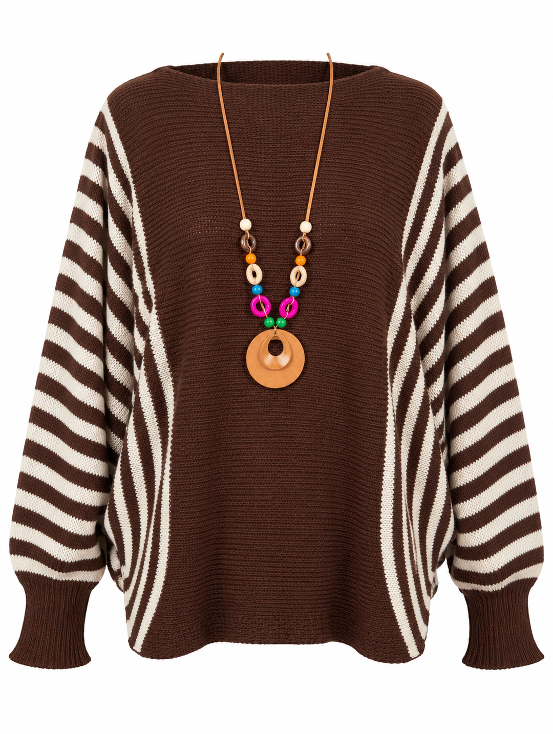 Autumn Stripe Necklace Jumper Chocolate