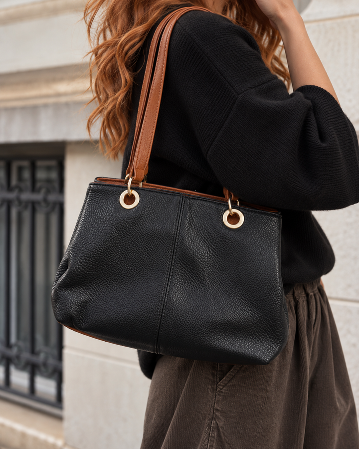 Erin Two Tone Handbag Black/Tan