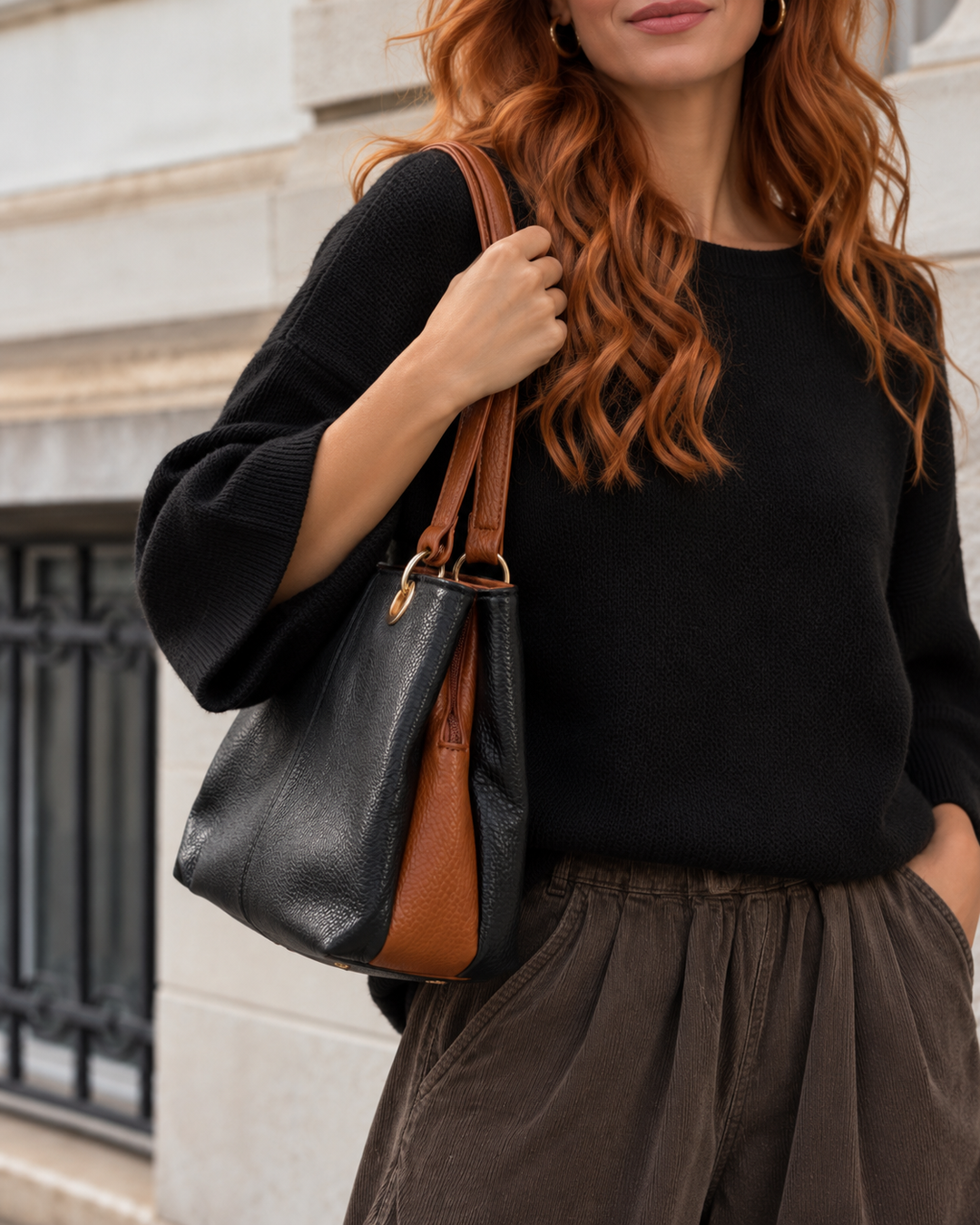 Erin Two Tone Handbag Black/Tan