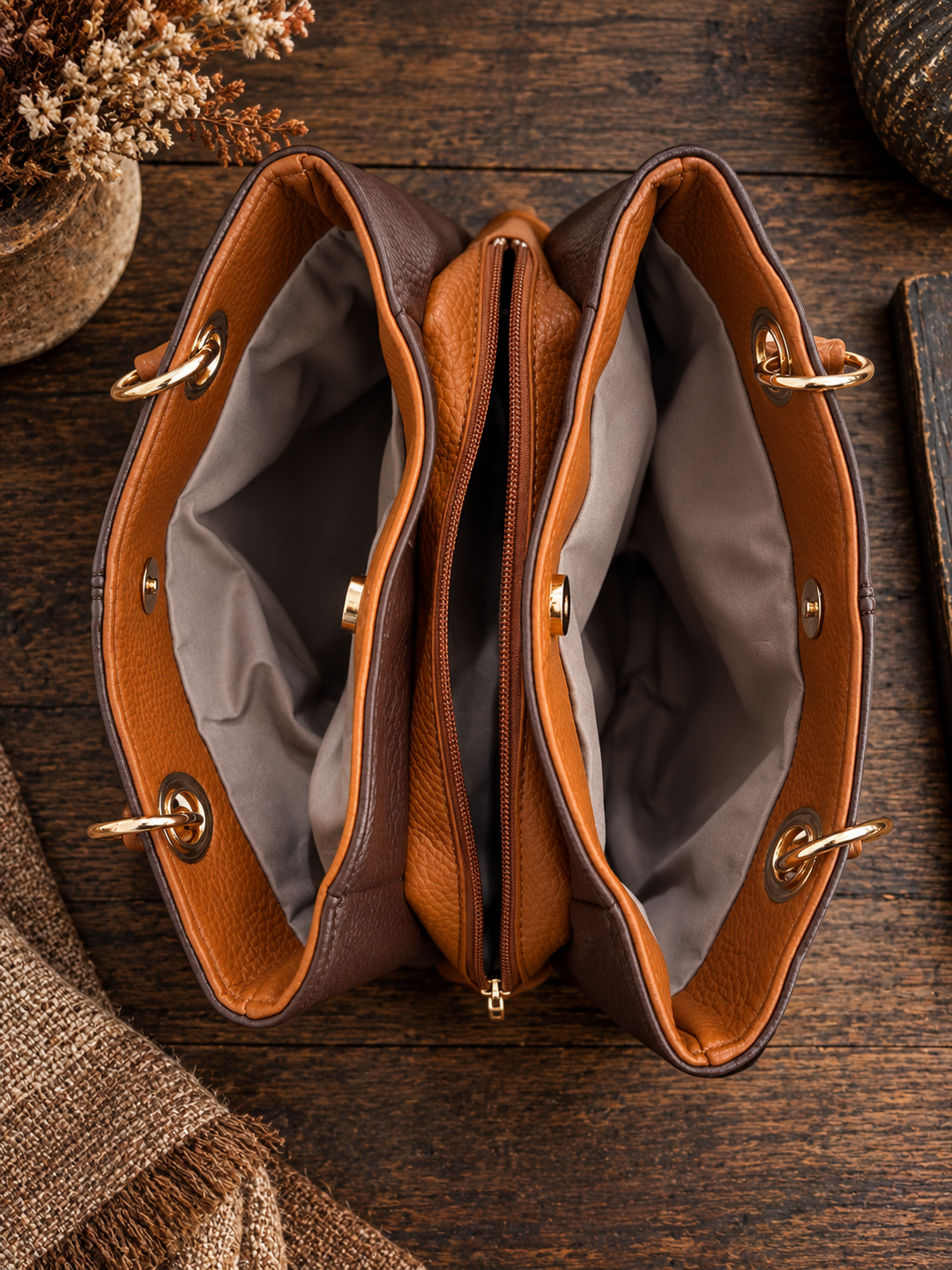 Erin Two Tone Handbag Choc/Tan