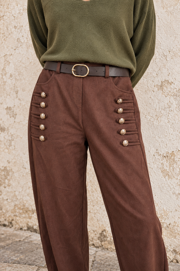 Winona Belted Military Trousers Chocolate