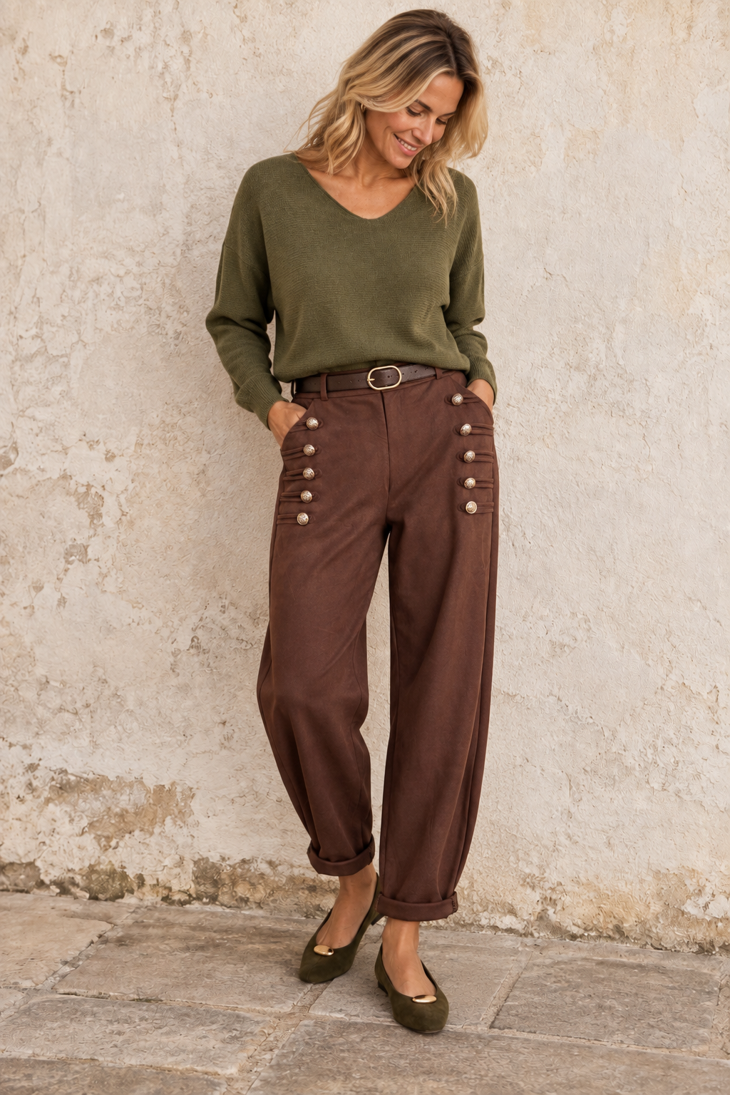 Winona Belted Military Trousers Chocolate