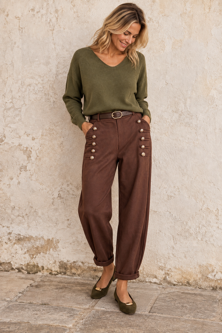 Winona Belted Military Trousers Chocolate