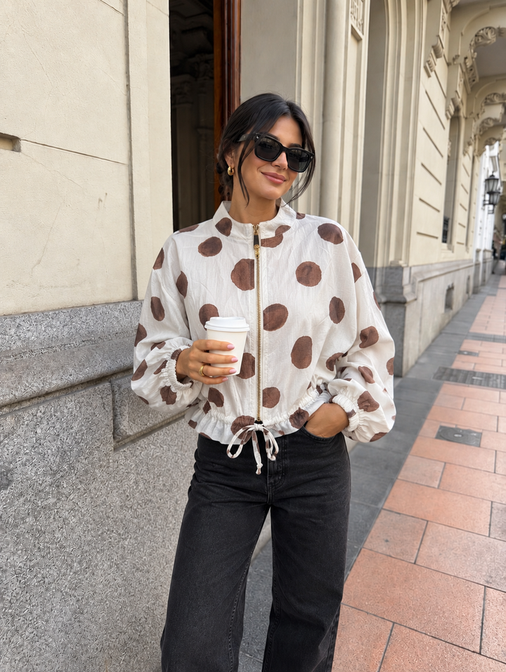 Delanna Polka Dot Zip Jacket Cream