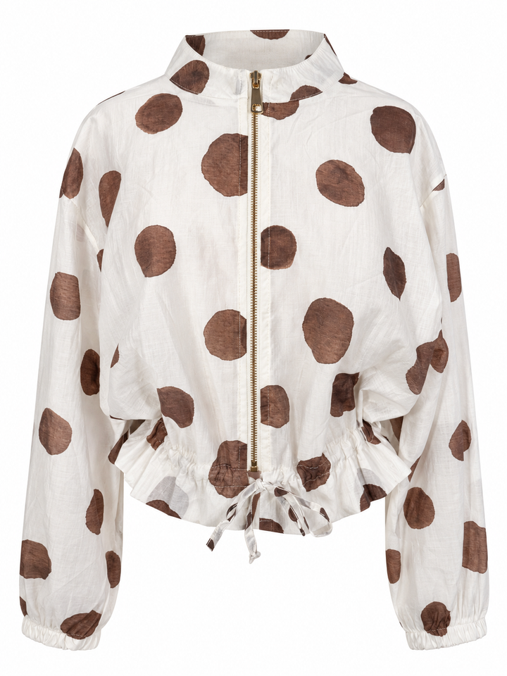 Delanna Polka Dot Zip Jacket Cream