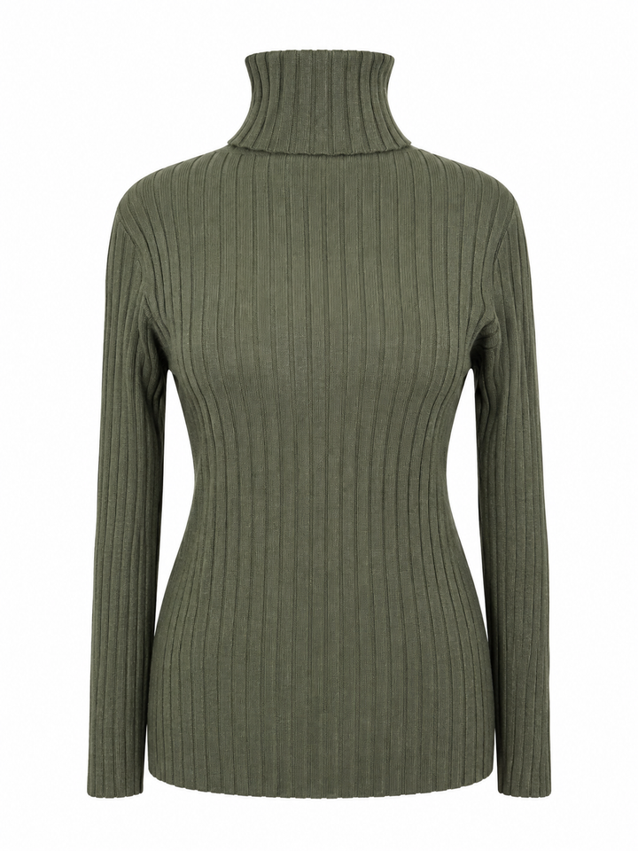 Tammy Rib Polo Neck Top Khaki