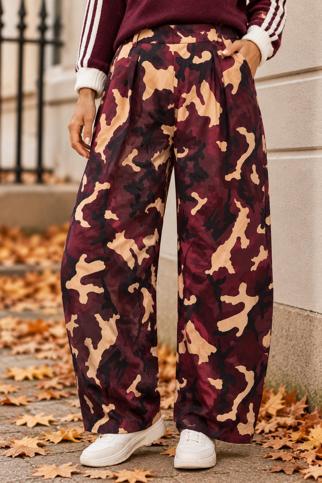 Camo Barrel Leg Trousers Plum