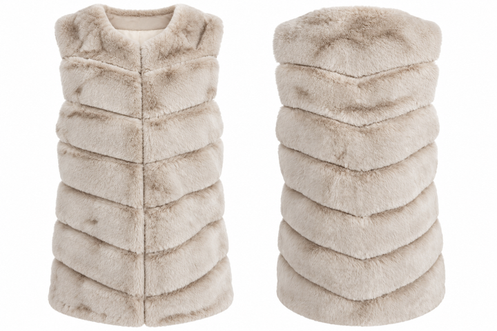 Thea Faux Fur Panel Gilet Beige