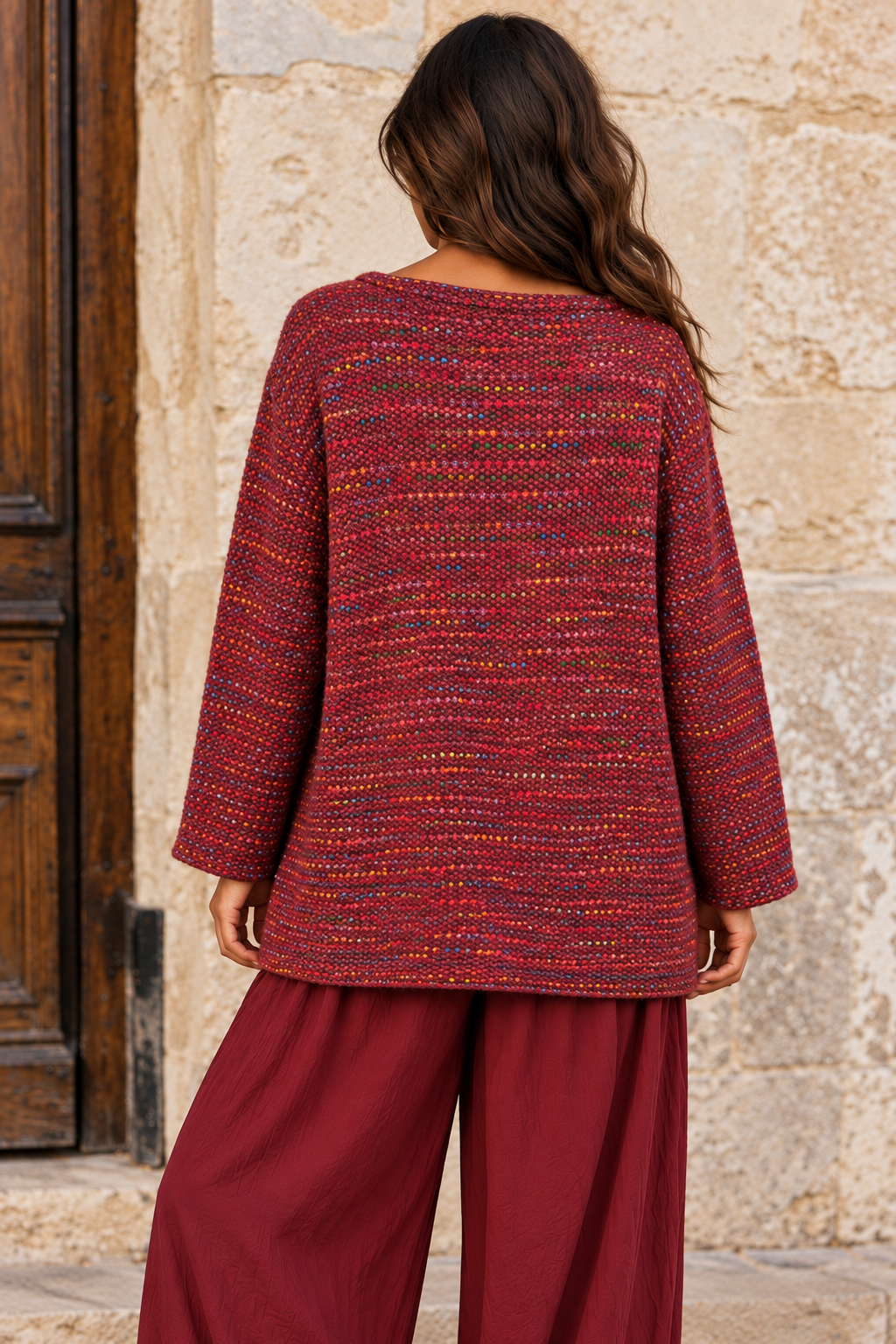 Beatrice Fleck Pocket Jumper Burgundy