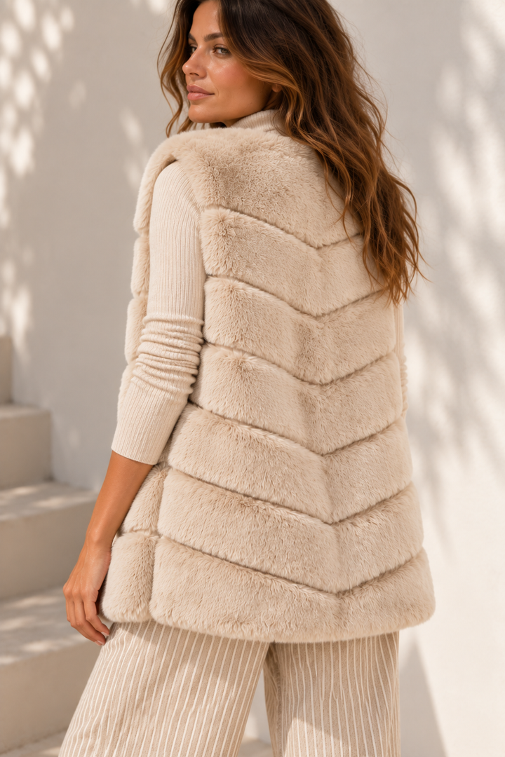 Thea Faux Fur Panel Gilet Beige