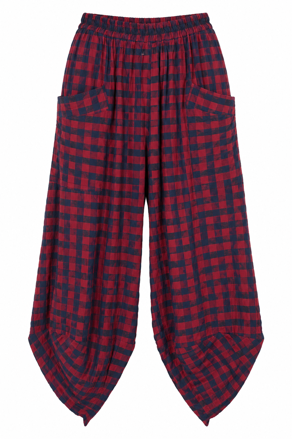 Rosana Checked Barrel Leg Trousers Red