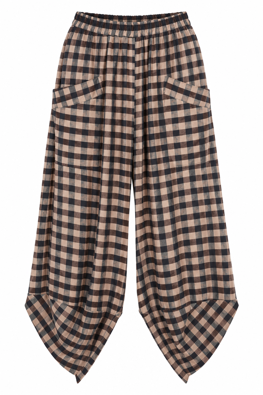 Rosana Checked Barrel Leg Trousers Chocolate