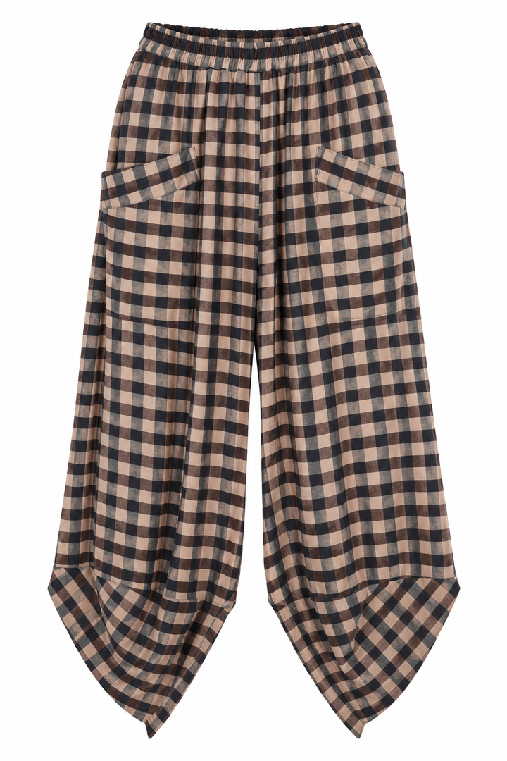 Rosana Checked Barrel Leg Trousers Chocolate