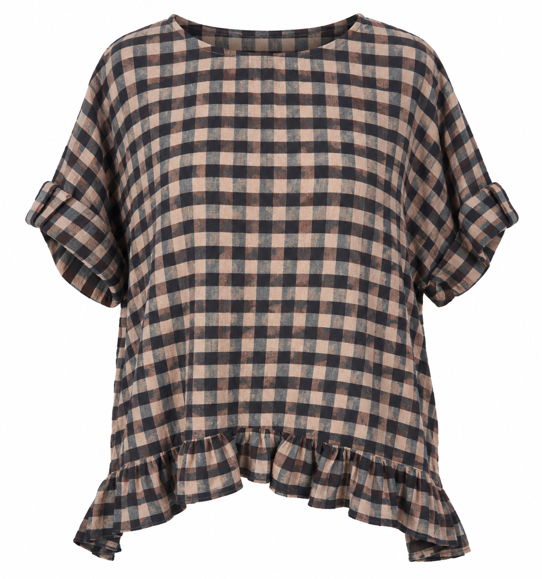 Rosana Checked Frill Top Chocolate
