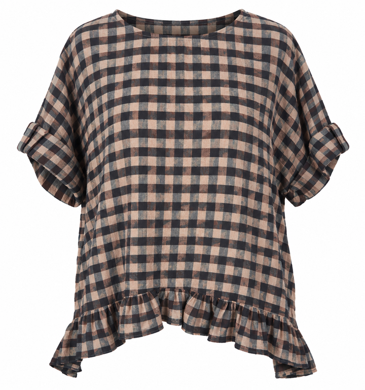 Rosana Checked Frill Top Chocolate