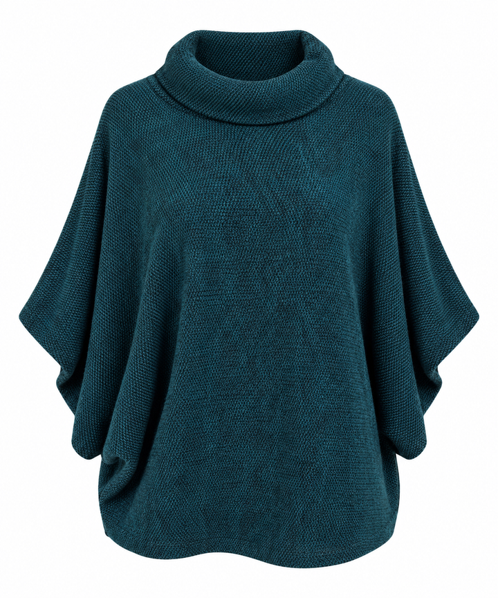 Teal Cowl Poncho Top