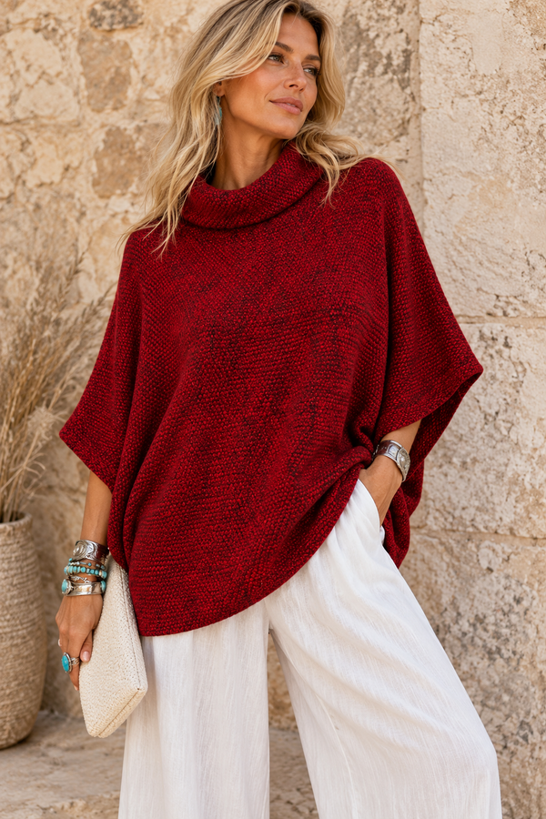 Wine Cowl Poncho Top