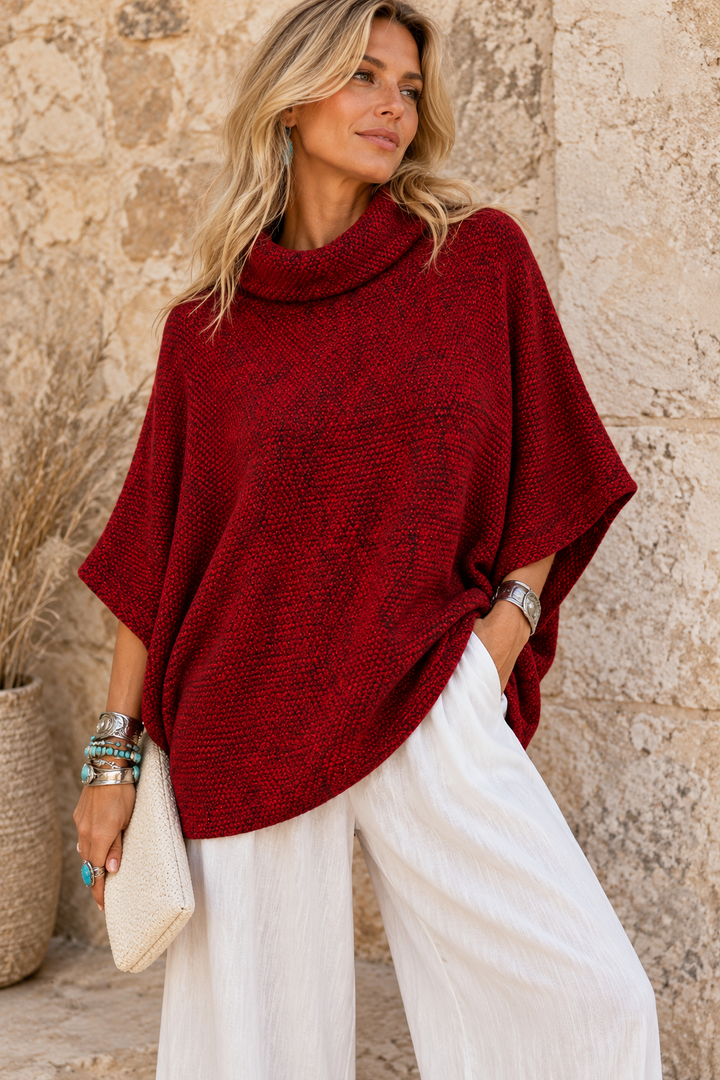 Wine Cowl Poncho Top