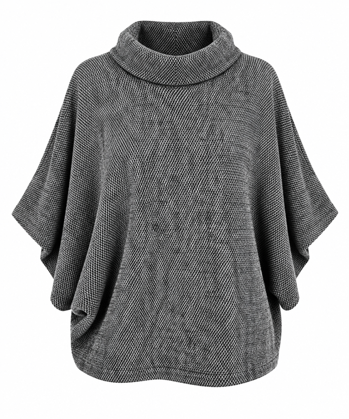 Black/White Cowl Poncho Top
