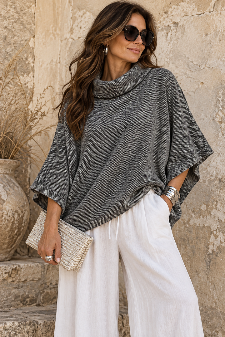 Black/White Cowl Poncho Top