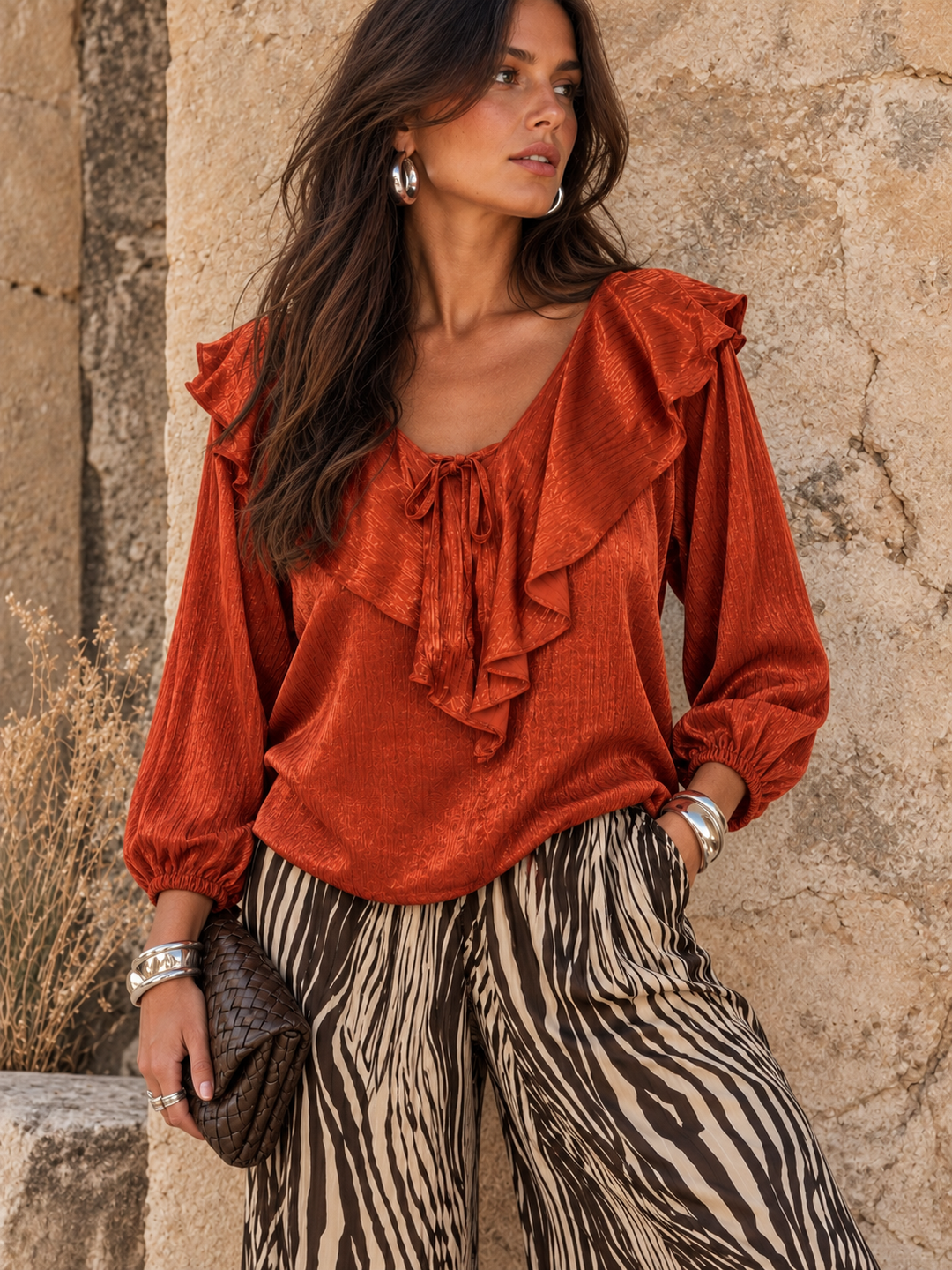 Saranna Silky Frill Top Rust
