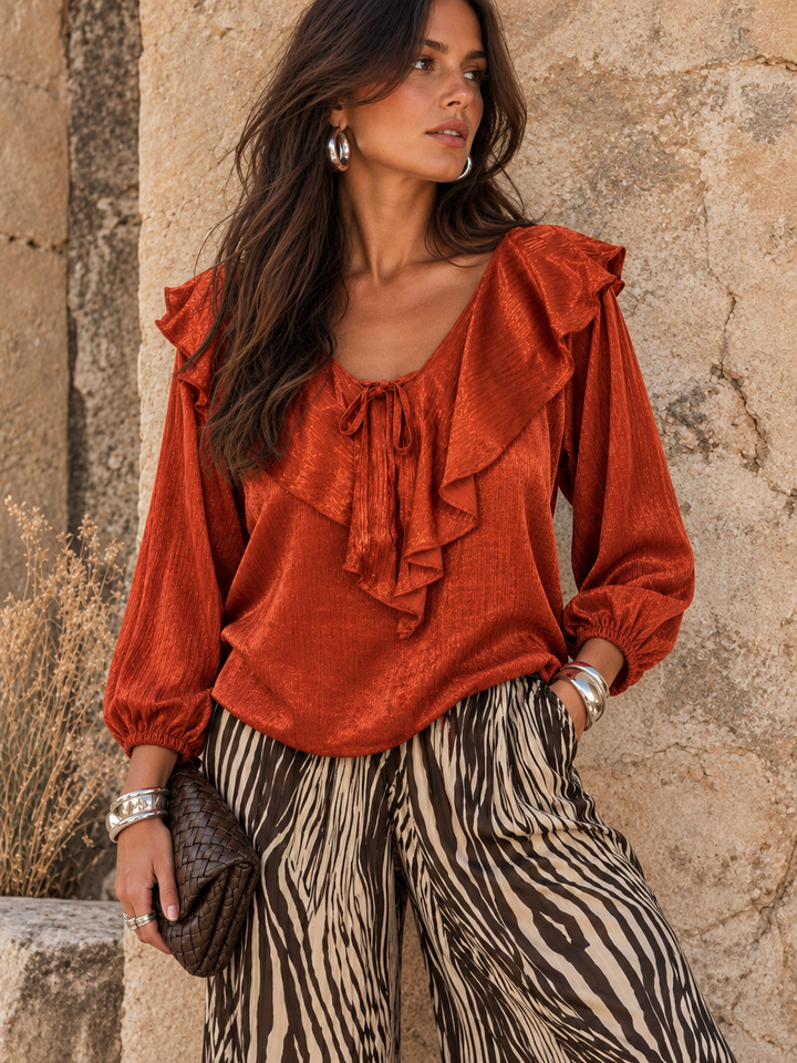 Saranna Silky Frill Top Rust