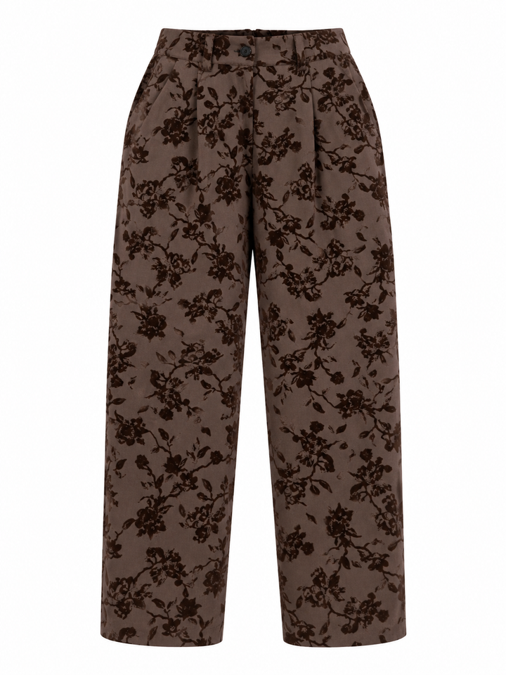 Hana Floral Trousers Chocolate
