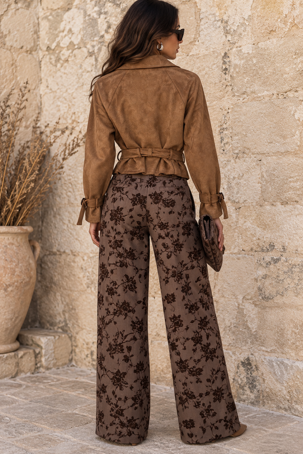 Hana Floral Trousers Chocolate