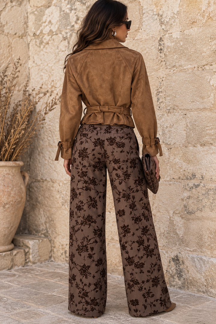 Hana Floral Trousers Chocolate