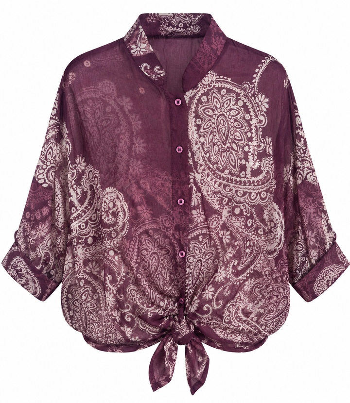 Naomi Paisley Tie Shirt Damson