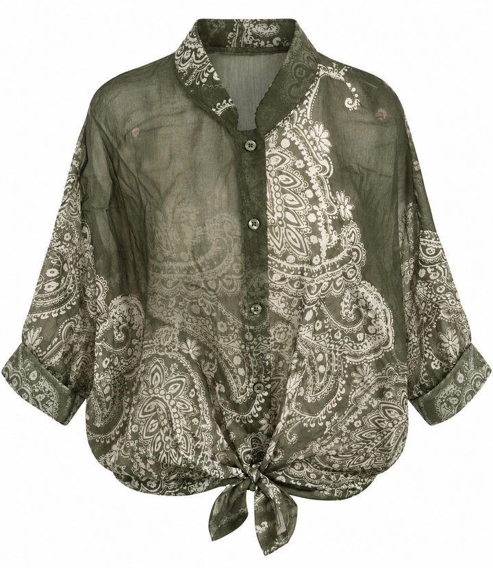 Naomi Paisley Tie Shirt Khaki