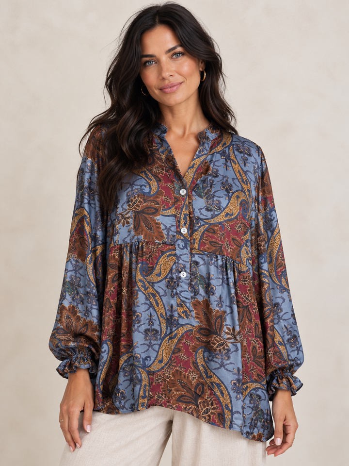 Bianca Paisley Buttoned Top Blue