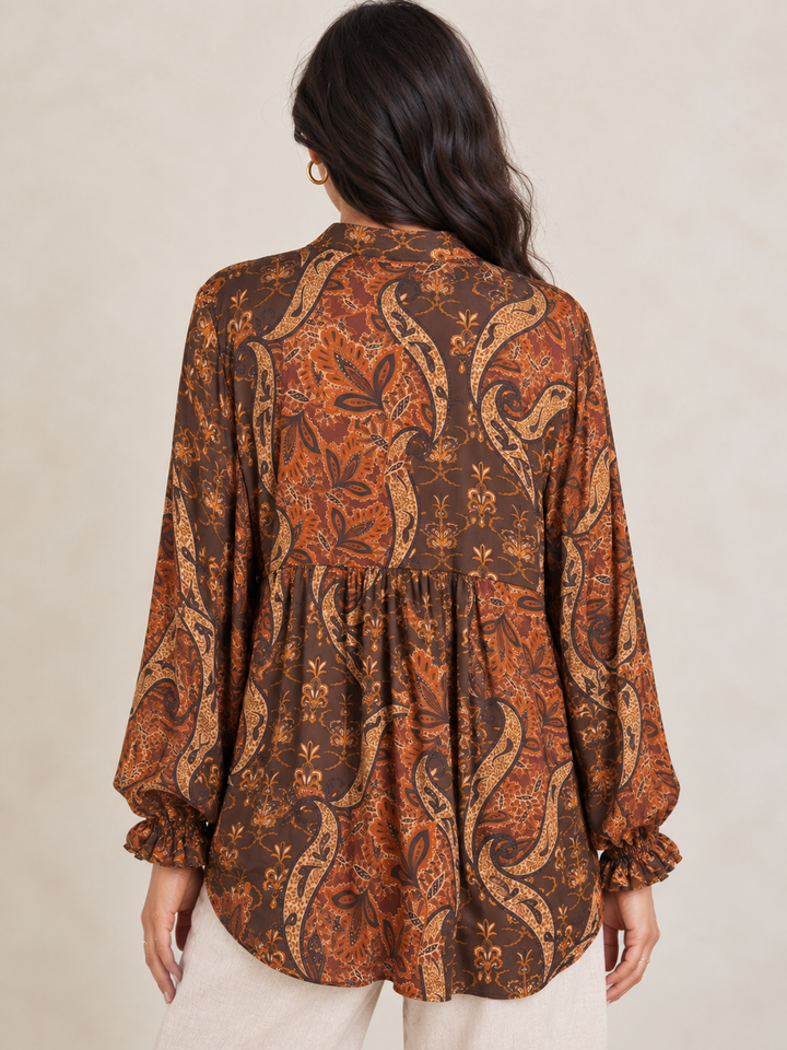 Bianca Paisley Buttoned Top Chocolate