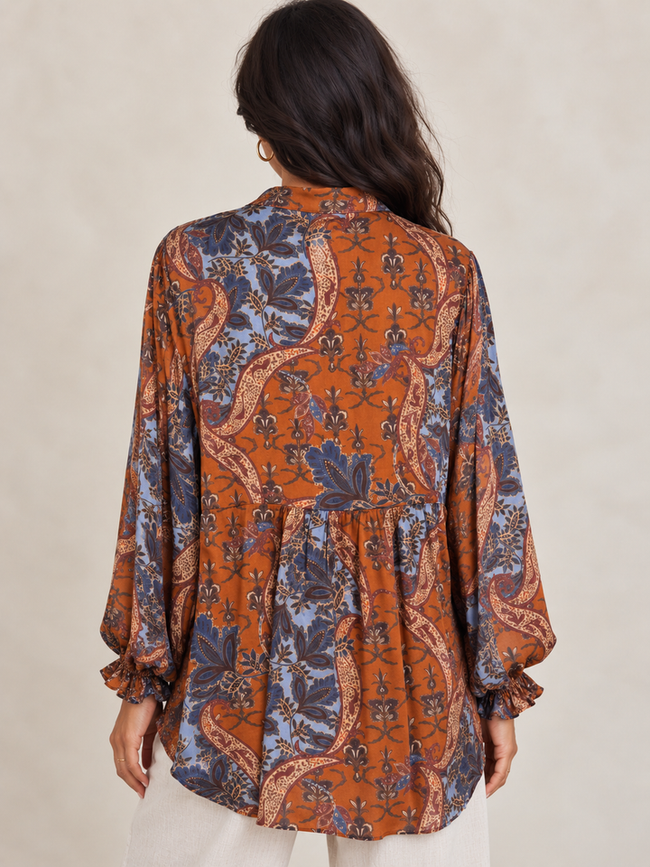 Bianca Paisley Buttoned Top Rust